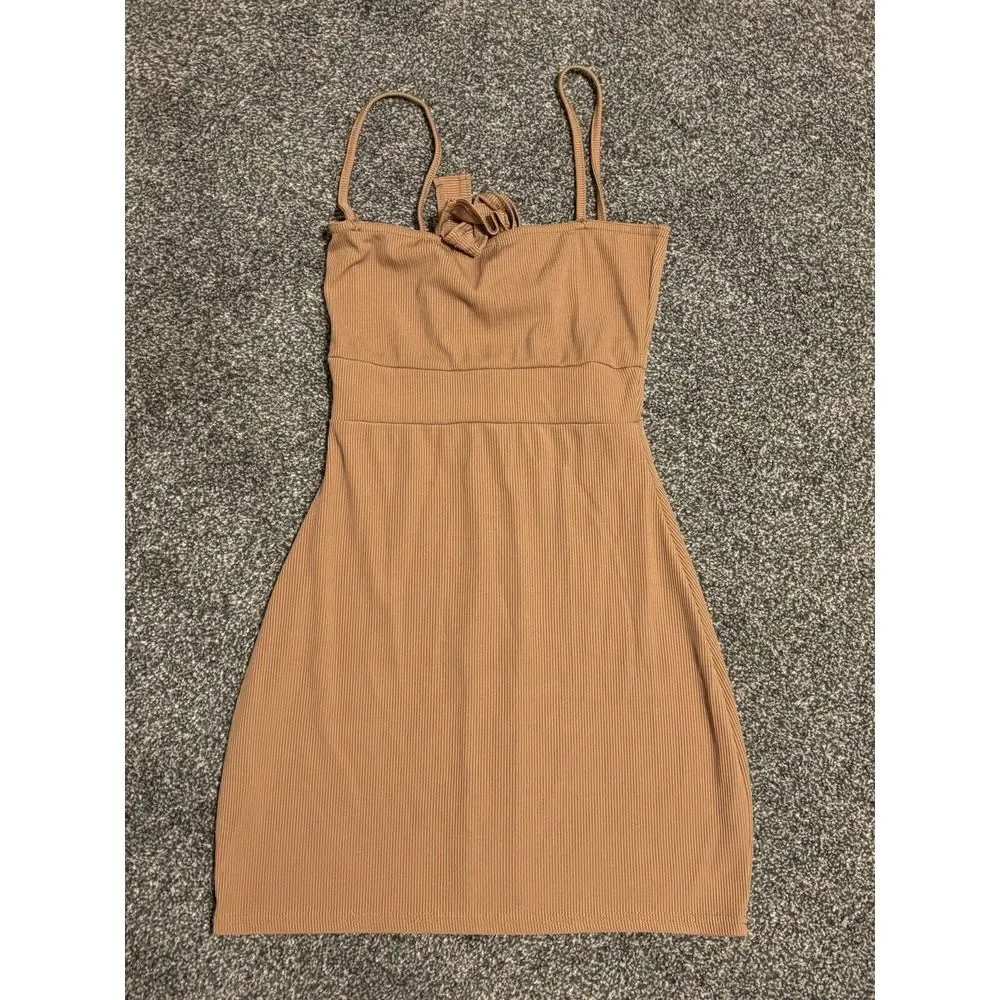 Pretty Little Things Tie Front Cut Out Dress Light Brown Size 6
